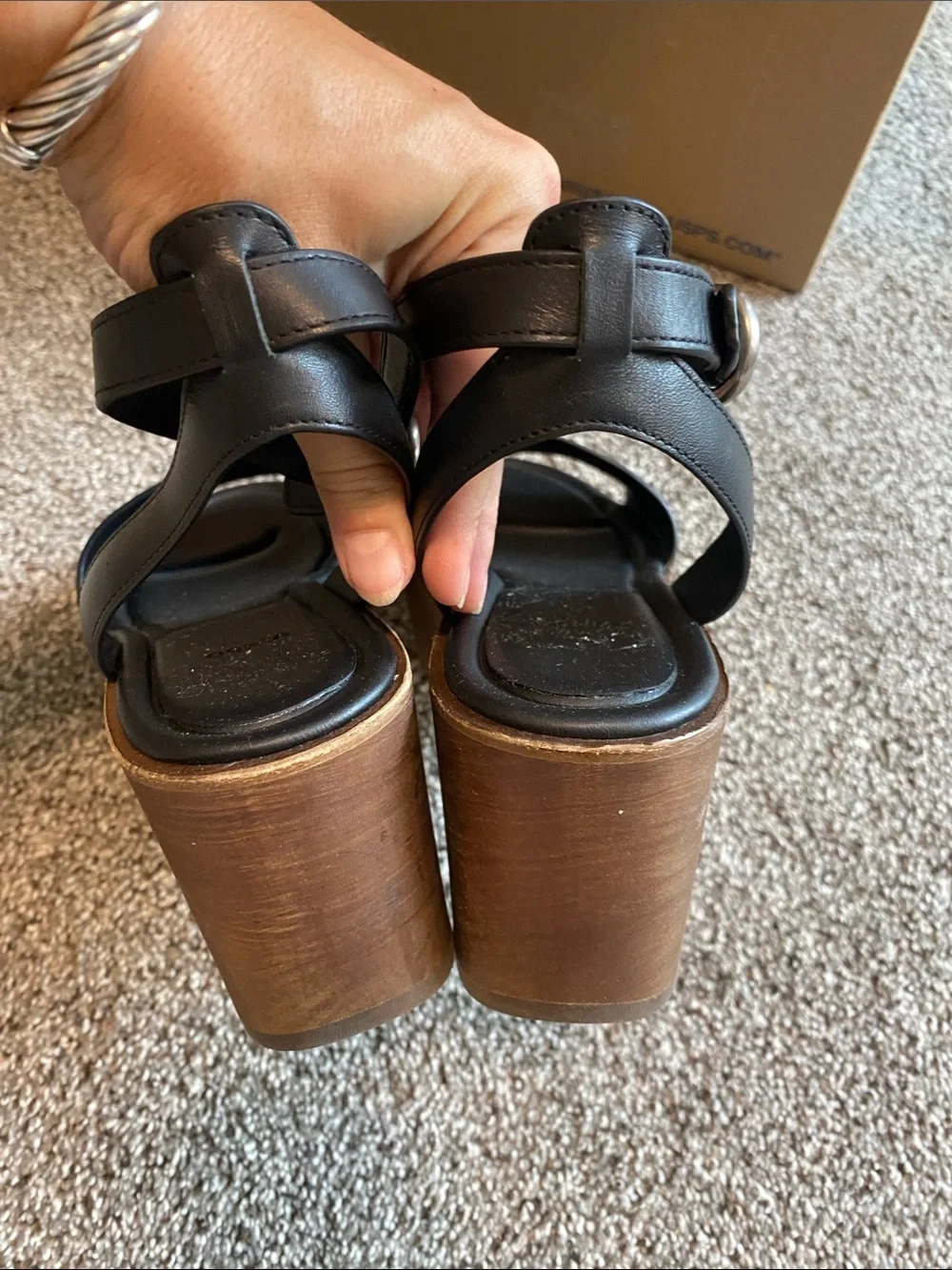 Vince Black Leather Ankle-Strap Wedge Sandals with Brown Platform